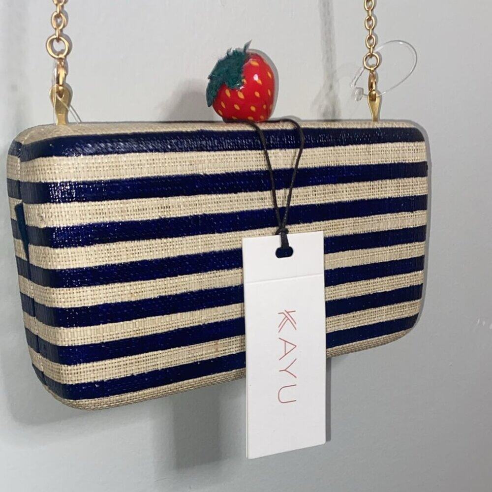 KAYU Blue Natural Stripe Straw Clutch Handbag - Picture 2 of 10